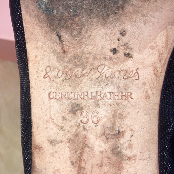 & Other Stories captoe black leather and mesh ballet flats, size 36 - Picture 6 of 8